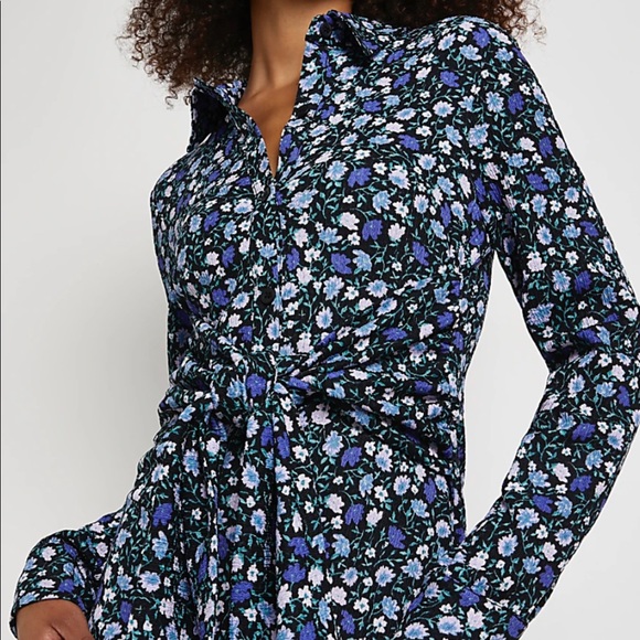 NWT River Island Navy/Multi Color Floral Midi Shirt Dress - Picture 6 of 15
